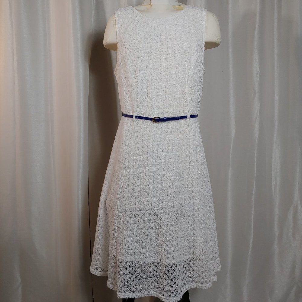 Sharagano Lined Crochet Fit & Flare Dress
